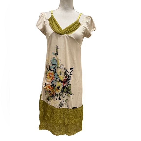 NWT Bai Amour short sleeve dress. White Green Floral Lined Multi layer. Small - Picture 2 of 12